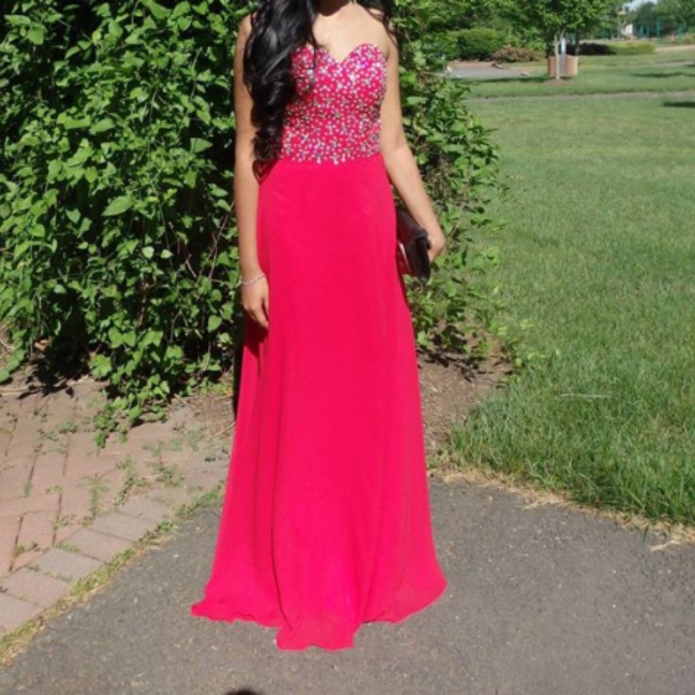Fuchsia Sparkly Bodice Prom Dress